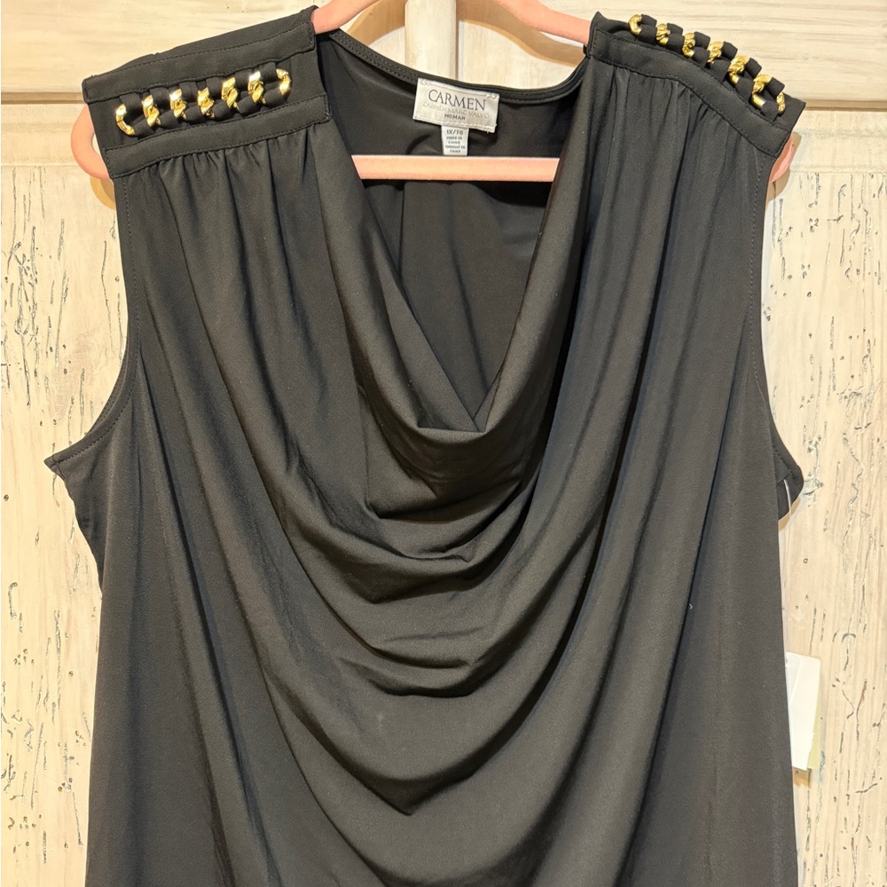 Carmen Black Sleeveless Drape Top